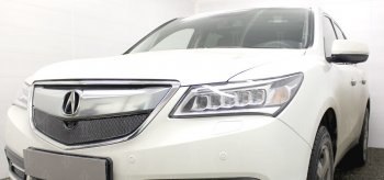 4 299 р. Защитная сетка решетки радиатора Стрелка 11 Премиум (алюминий)  Acura MDX  YD3 (2013-2016) дорестайлинг (Цвет: черный)  с доставкой в г. Нижний Новгород. Увеличить фотографию 1