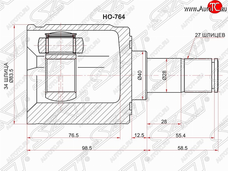 2 459 р. Шрус (внутренний/левый) SAT (34/28 шлицев, d40м) Honda Accord CU седан дорестайлинг (2008-2011)  с доставкой в г. Нижний Новгород