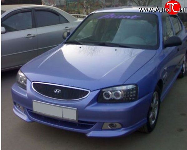 3 499 р. Накладки M-VRS на передний бампер автомобиля Hyundai Accent седан ТагАЗ (2001-2012) (Неокрашенная)  с доставкой в г. Нижний Новгород