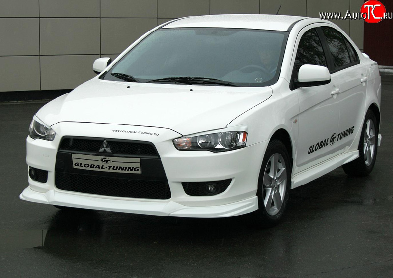 4 749 р. Накладка переднего бампера Mitsubishi global-Tuning Mitsubishi Lancer 10 хэтчбэк дорестайлинг (2007-2010) (Неокрашенная)  с доставкой в г. Нижний Новгород