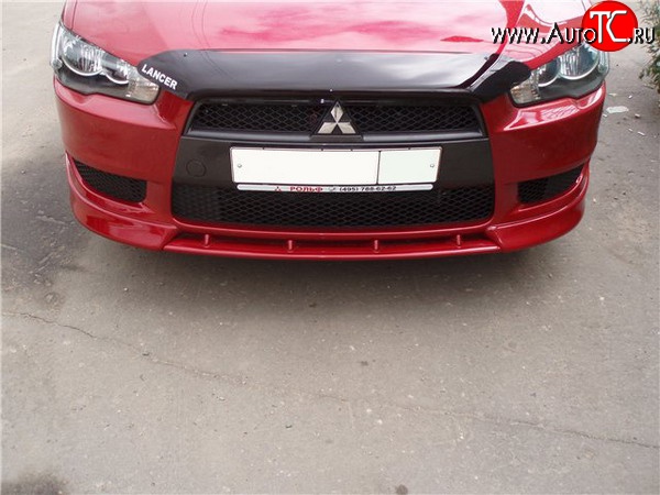 899 р. Вставка переднего бампера (зубатка) Evo  Mitsubishi Lancer  10 (2007-2017) седан дорестайлинг, хэтчбэк дорестайлинг, седан рестайлинг, хэтчбек 5 дв рестайлинг (Неокрашенная)  с доставкой в г. Нижний Новгород