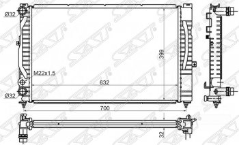 4 399 р. Радиатор двигателя SAT (трубчатый)  Audi A4 (B5 8D2 седан,  B5 8D5 универсал), A6 (C5), Skoda Superb седан, Volkswagen Superb (седан)  с доставкой в г. Нижний Новгород. Увеличить фотографию 1