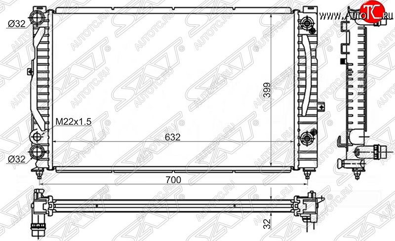 4 949 р. Радиатор двигателя SAT  Audi A4 (B5 8D2 седан,  B5 8D5 универсал), A6 (C5), Skoda Superb седан, Volkswagen Superb (седан)  с доставкой в г. Нижний Новгород