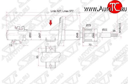 3 189 р. Амортизатор передний SAT (LH=RH) Audi A1 8X1 хэтчбэк 3 дв. дорестайлинг (2010-2014)  с доставкой в г. Нижний Новгород