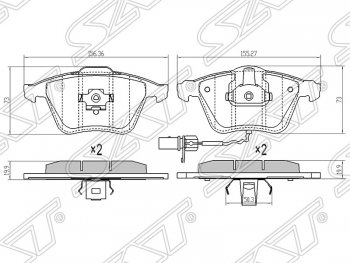 1 239 р. Передние тормозные колодки SAT (156,36/155,27х73х19,9 мм) Audi A3 8P1 хэтчбэк 3 дв. дорестайлинг (2003-2005)  с доставкой в г. Нижний Новгород. Увеличить фотографию 1