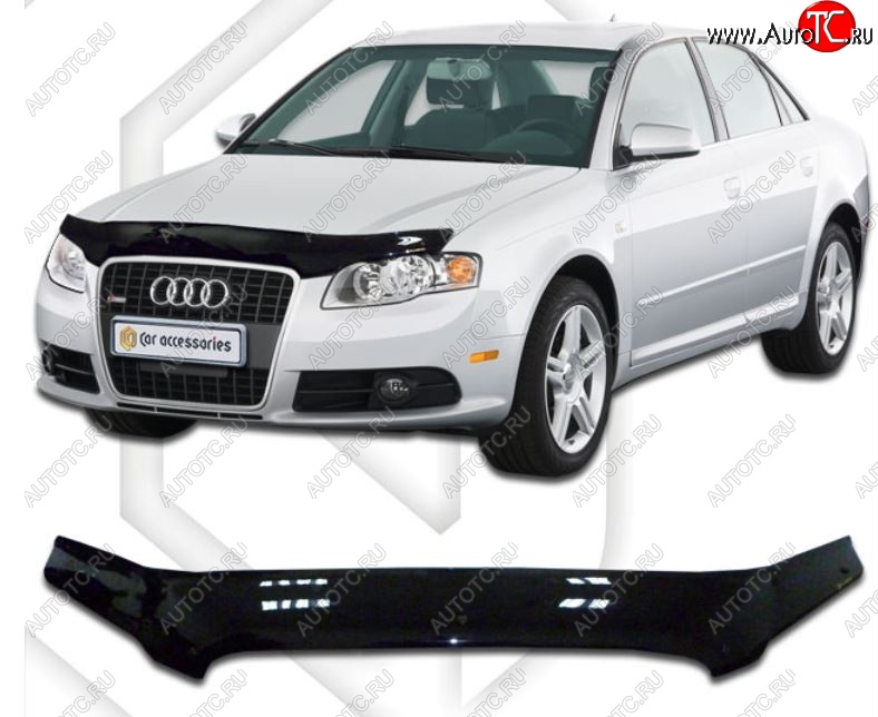 2 159 р. Дефлектор капота CA-Plastiс  Audi A4  B7 (2004-2008) седан (Classic черный, Без надписи)  с доставкой в г. Нижний Новгород