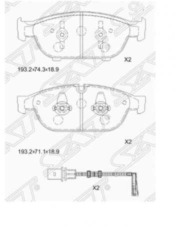 3 179 р. Комплект передних тормозных колодок SAT (Китай) Audi A6 C7 дорестайлинг, седан (2010-2014)  с доставкой в г. Нижний Новгород. Увеличить фотографию 1