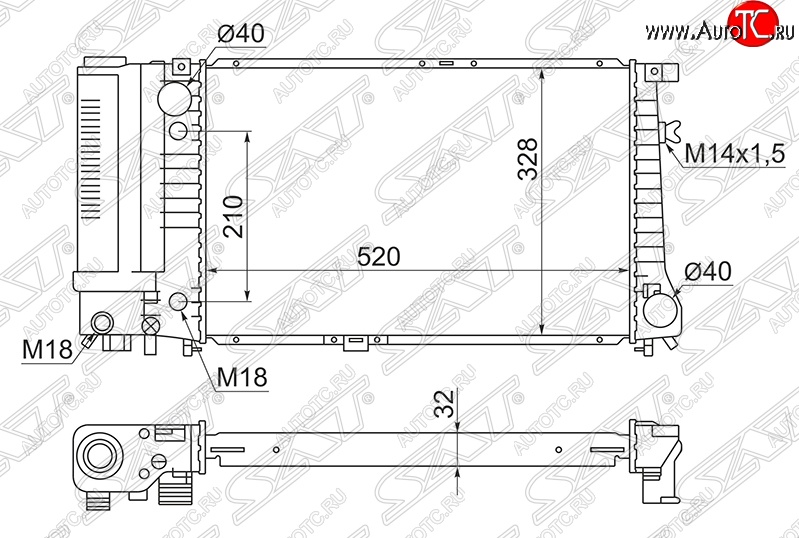 8 199 р. Радиатор двигателя SAT (пластинчатый, 2.0) BMW 5 серия E34 седан дорестайлинг (1988-1994)  с доставкой в г. Нижний Новгород