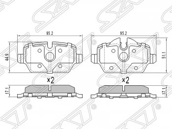 Колодки тормозные задние SAT BMW 1 серия F20 хэтчбэк 5 дв. дорестайлинг (2012-2015)