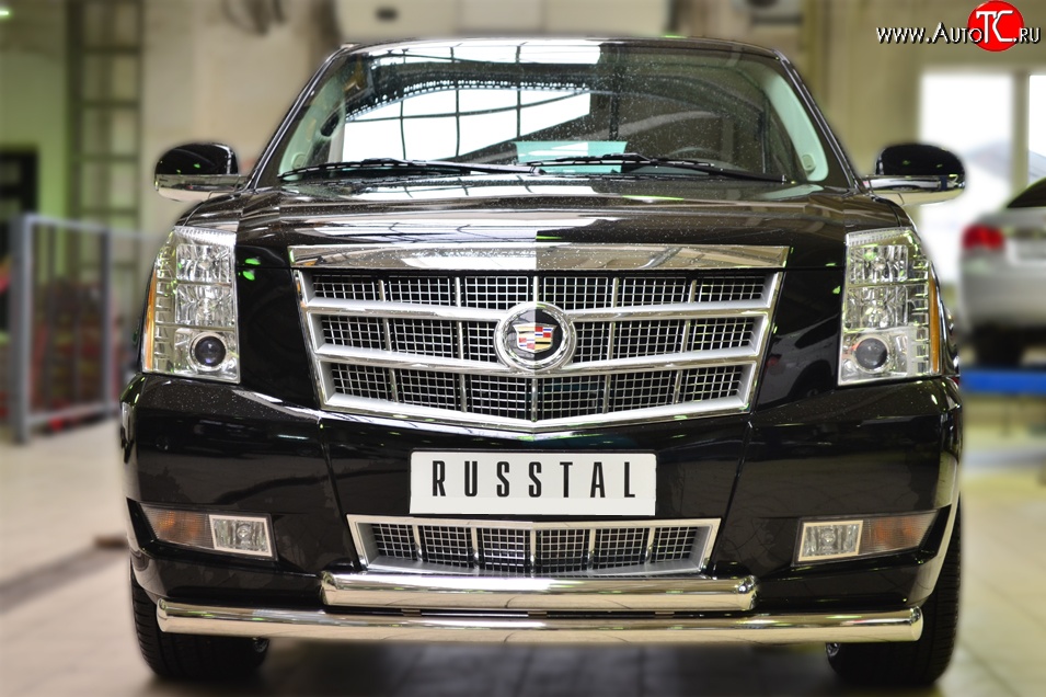 21 549 р. Защита переднего бампера (2 трубыØ76 мм, нержавейка) SLITKOFF Cadillac Escalade GMT926 джип 5 дв. короткая база (2006-2014)  с доставкой в г. Нижний Новгород