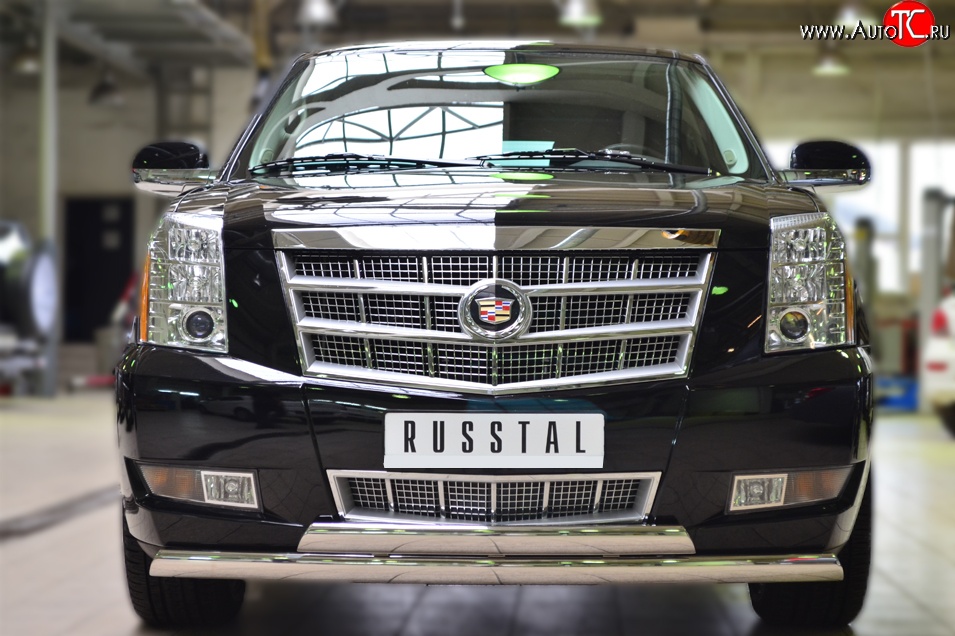 25 999 р. Защита переднего бампера (2 трубыØ75х42 мм, нержавейка) Russtal Cadillac Escalade GMT926 джип 5 дв. короткая база (2006-2014)  с доставкой в г. Нижний Новгород