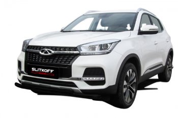 Защита переднего бампера Slitkoff (Ø 57+Ø 42) Chery Tiggo 4 рестайлинг (2018-2023)