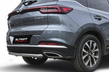 10 449 р. Защита заднего бампера Slitkoff (Ø57 мм)  Chery Tiggo 7 PRO - Tiggo 7 Pro Max  T1E (Нержавеющая сталь)  с доставкой в г. Нижний Новгород. Увеличить фотографию 2