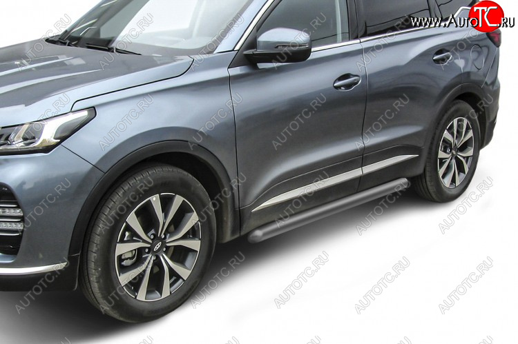 8 649 р. Защита порогов Slitkoff (Ø 76 мм, труба). Chery Tiggo 7 PRO (2019-2024) (Цвет: серебристый)  с доставкой в г. Нижний Новгород