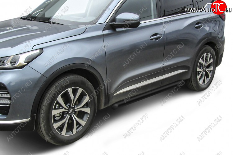 8 649 р. Защита порогов Slitkoff (Ø 76 мм, труба)  Chery Tiggo 7 PRO (2019-2024) (Цвет: черный)  с доставкой в г. Нижний Новгород