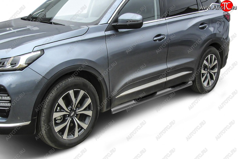 10 999 р. Защита порогов Slitkoff (Ø 76 мм, с проступями)  Chery Tiggo 7 PRO (2019-2024) (Цвет: серебристый)  с доставкой в г. Нижний Новгород