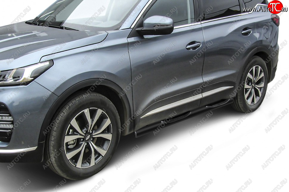 15 949 р. Защита порогов Slitkoff (Ø 76 мм, с проступями).  Chery Tiggo 7 PRO (2019-2025) (Цвет: черный)  с доставкой в г. Нижний Новгород