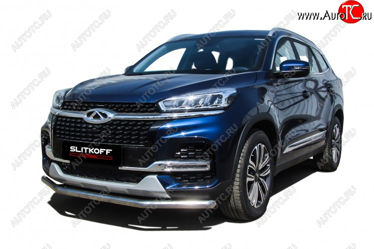 14 799 р. Защита переднего бампера Slitkoff (Ø 57 мм)  Chery Tiggo 8  (T18) (2019-2025) рестайлинг (Полированная нержавейка)  с доставкой в г. Нижний Новгород