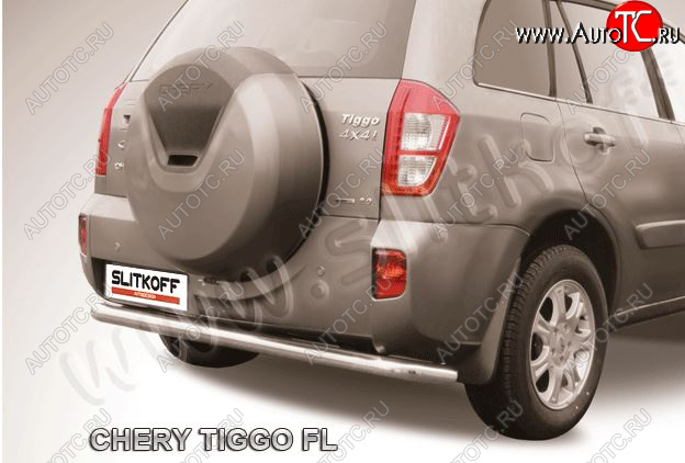 6 999 р. Защита заднего бампера Slitkoff (Ø 57 мм, длинная)  Chery Tiggo T11 (2013-2016) рестайлинг (Сталь окрашенная в цвет: серебристый)  с доставкой в г. Нижний Новгород