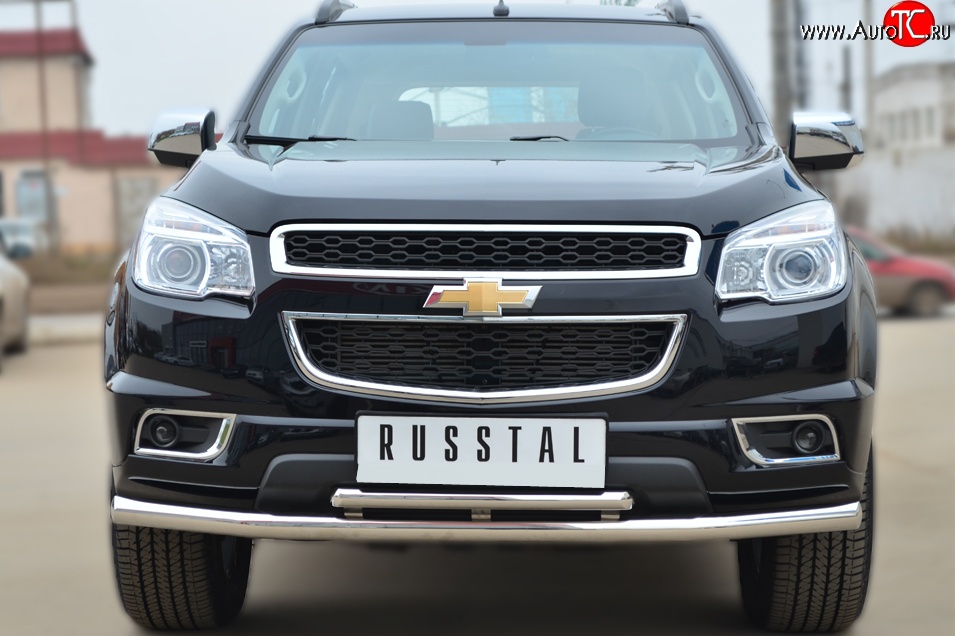 21 399 р. Защита переднего бампера (2 трубыØ63 и 42 мм, нержавейка) SLITKOFF  Chevrolet Trailblazer  GM800 (2012-2016) дорестайлинг  с доставкой в г. Нижний Новгород