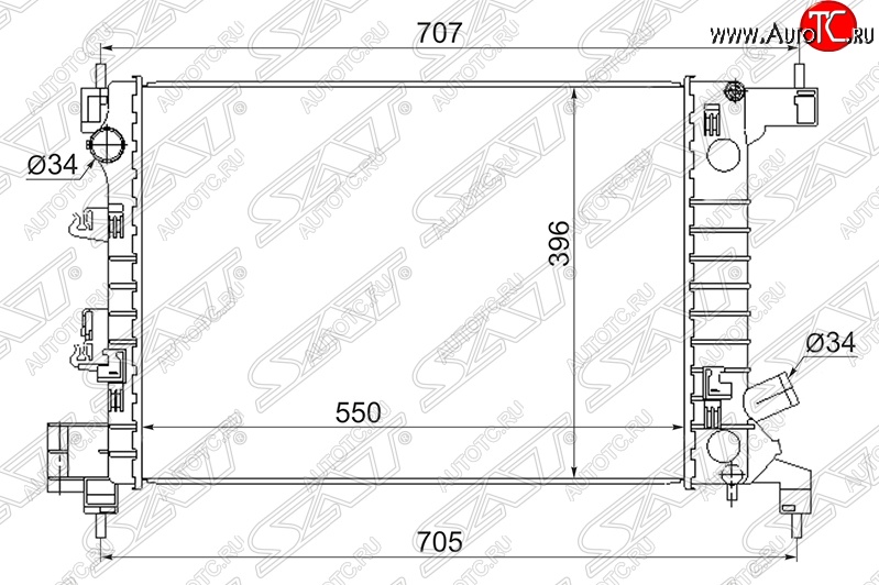 5 199 р. Радиатор двигателя SAT (трубчатый, 1.2/1.4, МКПП) Chevrolet Aveo T300 седан (2011-2015)  с доставкой в г. Нижний Новгород