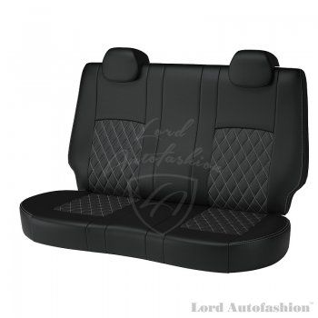 7 999 р. Чехлы для сидений Lord Autofashion Турин Ромб (экокожа) Chevrolet Aveo T300 седан (2011-2015) (Черный, вставка черная, строчка серая)  с доставкой в г. Нижний Новгород. Увеличить фотографию 2