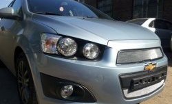 1 539 р. Нижняя сетка на бампер Russtal (хром)  Chevrolet Aveo  T300 (2011-2015) седан, хэтчбек  с доставкой в г. Нижний Новгород. Увеличить фотографию 1