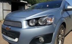 1 539 р. Нижняя сетка на бампер Russtal (хром)  Chevrolet Aveo  T300 (2011-2015) седан, хэтчбек  с доставкой в г. Нижний Новгород. Увеличить фотографию 3