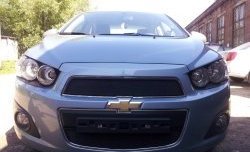 1 469 р. Нижняя сетка на бампер Russtal (черная)  Chevrolet Aveo  T300 (2011-2015) седан, хэтчбек  с доставкой в г. Нижний Новгород. Увеличить фотографию 1