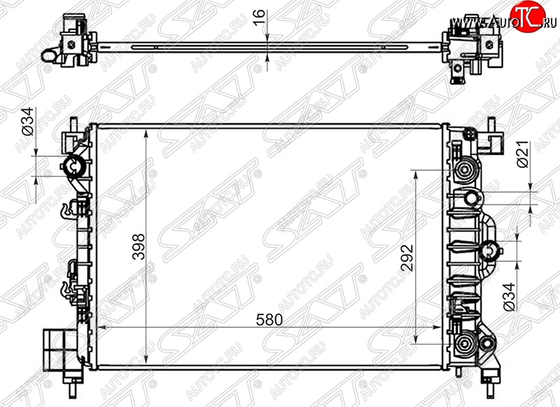 7 249 р. Радиатор двигателя SAT (пластинчатый, 1.6, АКПП/МКПП) Chevrolet Aveo T300 седан (2011-2015)  с доставкой в г. Нижний Новгород