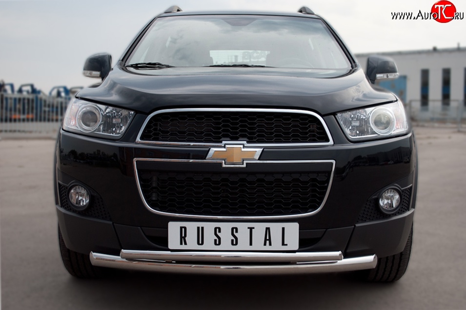 17 749 р. Защита переднего бампера (2 трубыØ63 и 42 мм, нержавейка) Russtal Chevrolet Captiva  дорестайлинг (2006-2011)  с доставкой в г. Нижний Новгород