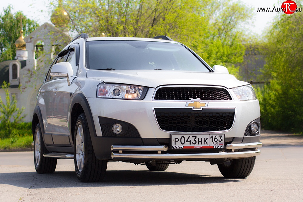 3 879 р. Двойная защита переднего бампера из труб диаметром 63 и 51 мм Petroil Tuning Chevrolet Captiva 1-ый рестайлинг (2011-2013) (Нержавейка)  с доставкой в г. Нижний Новгород