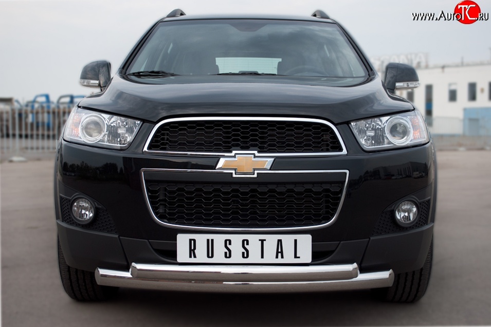 20 349 р. Защита переднего бампера (2 трубыØ76 и 63 мм, нержавейка) Russtal Chevrolet Captiva 1-ый рестайлинг (2011-2013)  с доставкой в г. Нижний Новгород