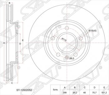 Диск тормозной SAT (вентилируемый, 300 мм, 1,8 / 1,6 / 1,4) Chevrolet Cruze J300 седан дорестайлинг (2009-2012)