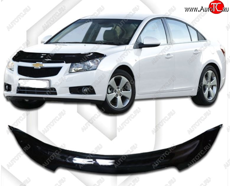 2 059 р. Дефлектор капота CA-Plastic Chevrolet Cruze J305 хэтчбек дорестайлинг (2009-2012) (Classic черный, Без надписи)  с доставкой в г. Нижний Новгород