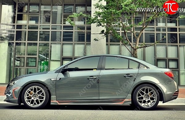 4 199 р. Пороги накладки CT Chevrolet Cruze J300 седан дорестайлинг (2009-2012) (Неокрашенные)  с доставкой в г. Нижний Новгород