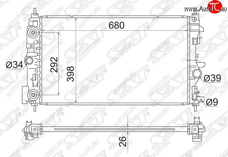 4 999 р. Радиатор двигателя SAT (трубчатый, 1.4T / 1.6T, АКПП)  Chevrolet Cruze (J300,  J305,  J308), Opel Astra (J), Zafira (С,  C)  с доставкой в г. Нижний Новгород