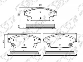 1 239 р. Колодки тормозные передние SAT (диски 300мм) Chevrolet Aveo T300 седан (2011-2015)  с доставкой в г. Нижний Новгород. Увеличить фотографию 1