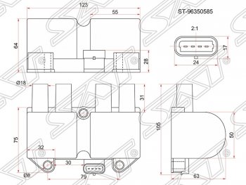 2 149 р. Катушка зажигания SAT  Chevrolet Lanos ( T100,  T150,  седан) (1997-2017), Daewoo Nubira  J100 (1997-2000), Daewoo Sense  Т100 (1997-2008), ЗАЗ Chance ( седан,  хэтчбэк) (2009-2017), ЗАЗ Sens ( седан,  хэтчбэк) (2007-2017)  с доставкой в г. Нижний Новгород. Увеличить фотографию 1