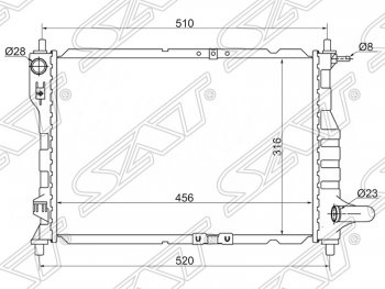 2 799 р. Радиатор двигателя SAT (трубчатый, МКПП/АКПП)  Chevrolet Spark ( M200,250,  M300) (2005-2015), Daewoo Matiz  M150 (2000-2016)  с доставкой в г. Нижний Новгород. Увеличить фотографию 1