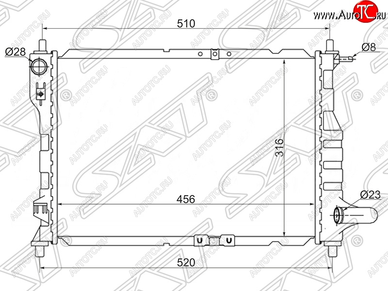 2 799 р. Радиатор двигателя SAT (трубчатый, МКПП/АКПП) Chevrolet Spark M200,250 (2005-2010)  с доставкой в г. Нижний Новгород