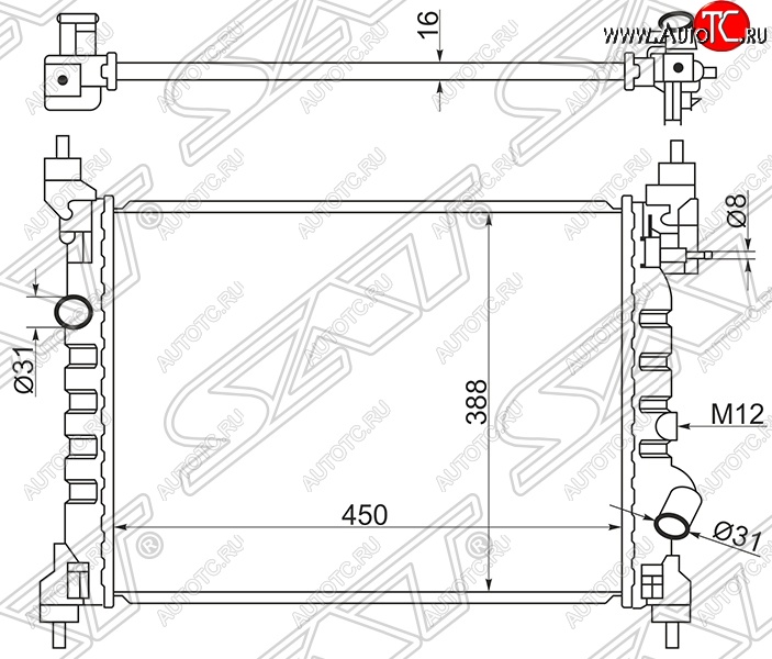 5 999 р. Радиатор двигателя SAT (пластинчатый)  Chevrolet Spark  M300 (2010-2015), Ravon R2 (2016-2024)  с доставкой в г. Нижний Новгород