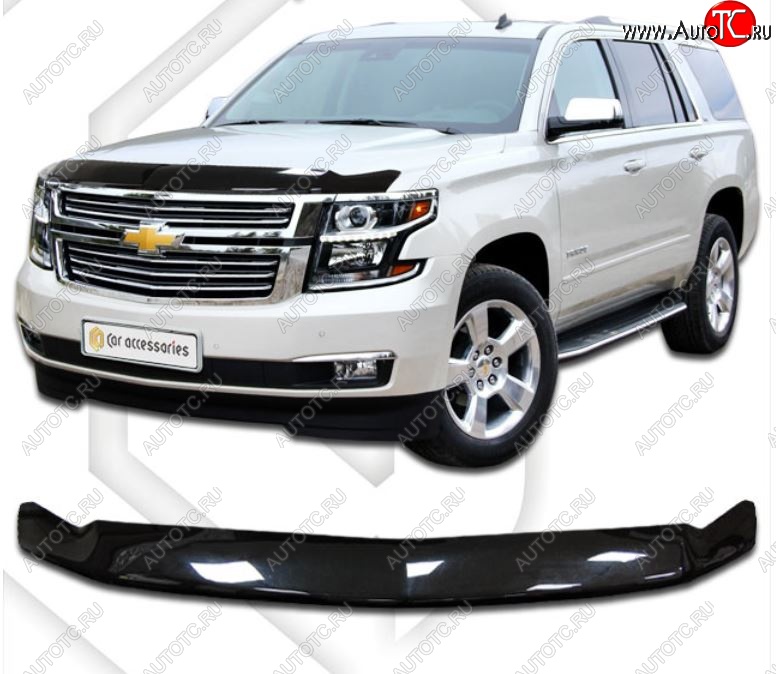 2 599 р. Дефлектор капота CA-Plastic exclusive  Chevrolet Tahoe  K2UC (2014-2021) (Classic черный, Без надписи)  с доставкой в г. Нижний Новгород