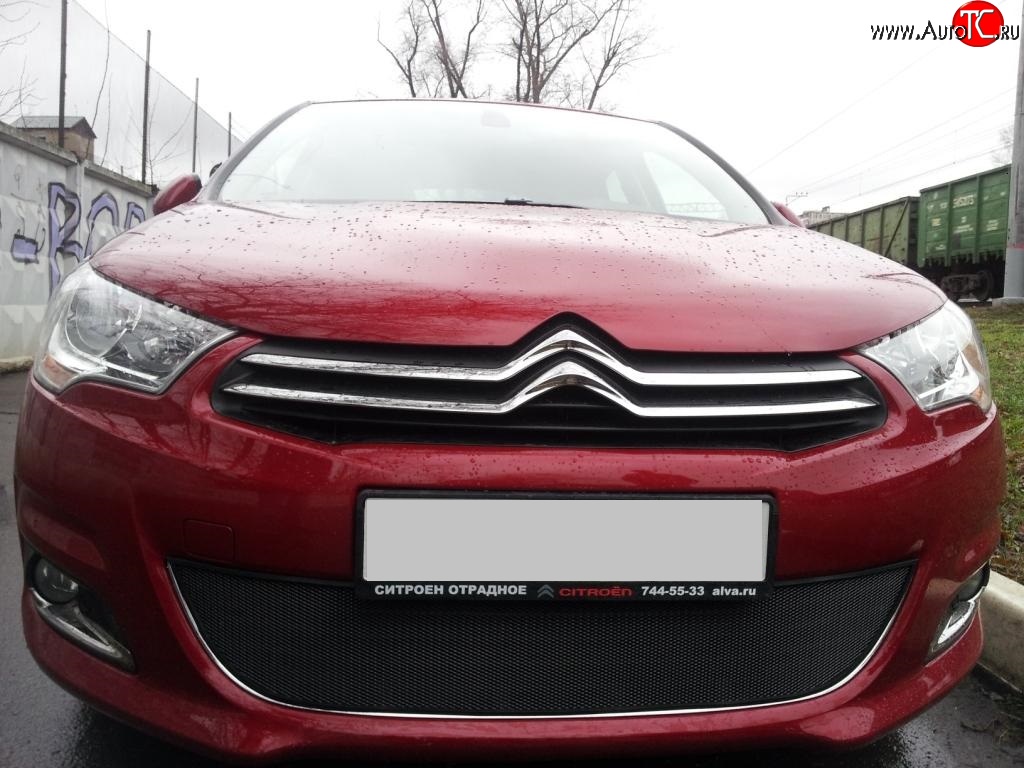 1 469 р. Сетка на бампер (хетчбек) Russtal (черная) CITROEN C4 B7 хэтчбэк 5 дв. (2011-2018)  с доставкой в г. Нижний Новгород