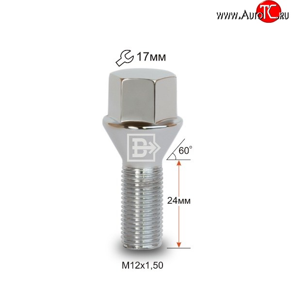 112 р. Колёсный болт длиной 24 мм Вектор M12 1.5 24 под гаечный ключ (пос.место: конус) Lexus CT200h A10 дорестайлинг (2011-2013)