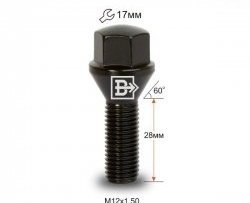 Колёсный болт длиной 28 мм Вектор M12 1.5 28 (под гаечный ключ (пос.место: конус)) M12 1.5 28 под гаечный ключ (пос.место: конус) 