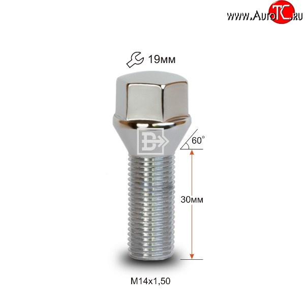 135 р. Колёсный болт длиной 30 мм Вектор M14 1.5 30 под гаечный ключ (пос.место: конус)    с доставкой в г. Нижний Новгород