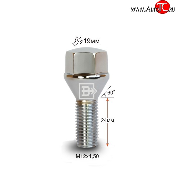 112 р. Колёсный болт длиной 24 мм Вектор M12 1.5 24 под гаечный ключ (пос.место: конус) Cadillac ATS седан дорестайлинг (2012-2016)