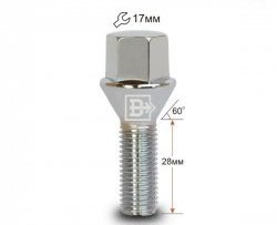 Колёсный болт длиной 28 мм Вектор M12 1.5 28 под гаечный ключ (пос.место: конус) Chevrolet Epica V250 (2006-2012) 