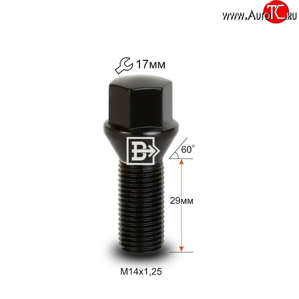 171 р. Колёсный болт длиной 29 мм Вектор M14 1.25 29 под гаечный ключ (пос.место: конус)  Audi A4 B9, BMW A4 (B9), Ford Galaxy 2, Mini Galaxy (2), Toyota Supra (A90)  с доставкой в г. Нижний Новгород
